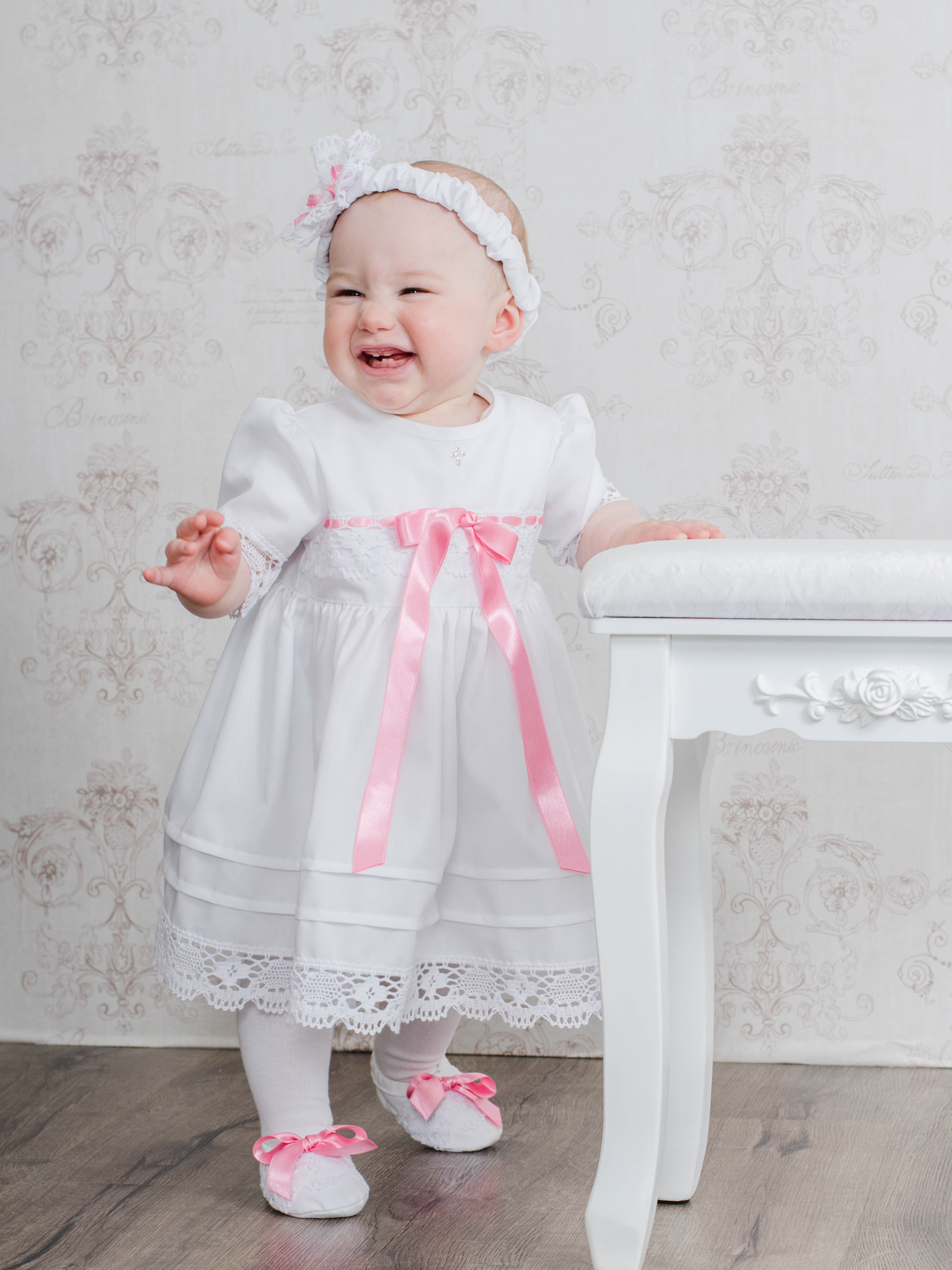 Taufmantel Blanc-Rose babykleid ❤ Taille 56,62,68,74,80,86,92 Bandeau Taufkleid 